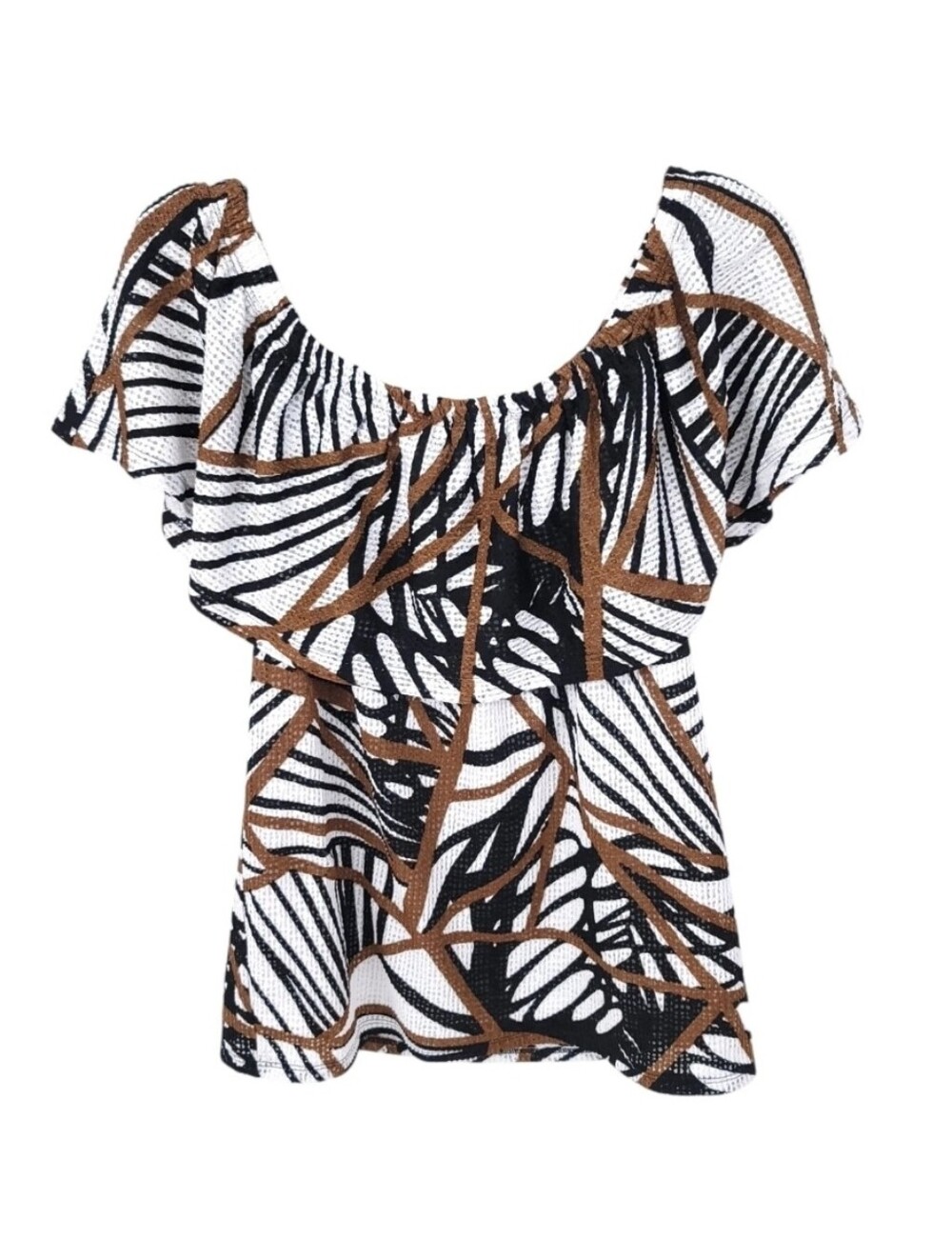 Chico's Top Womens Small Off Shoulder Ruffle Short Sleeve Blouse Mesh Lined Boho